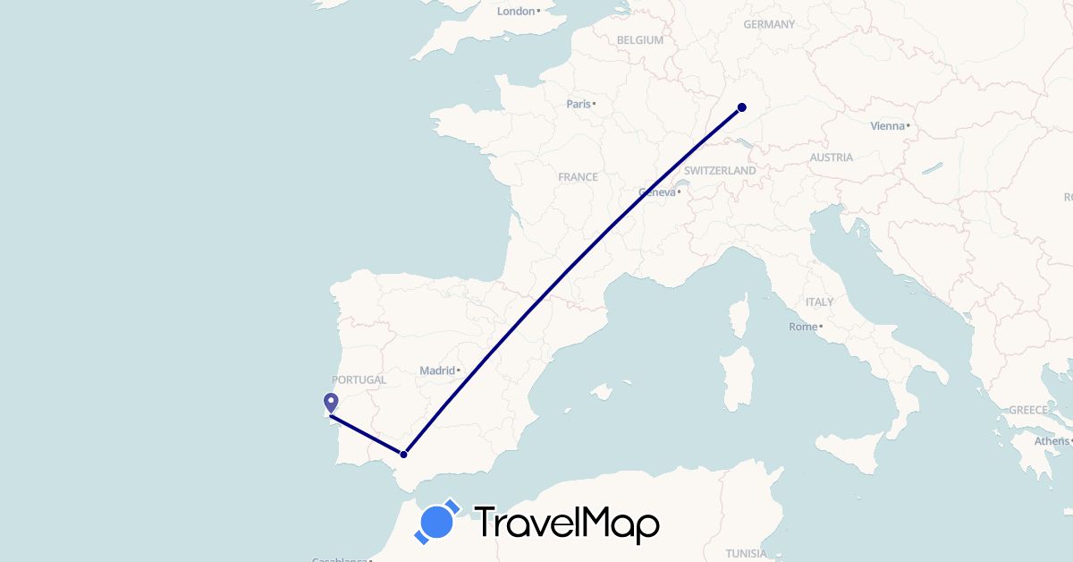 TravelMap itinerary: driving in Germany, Spain, Portugal (Europe)
